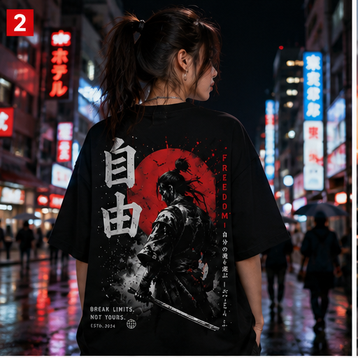 Freedom Samurai Japanese Streetwear Oversized T-Shirt | Front & Back Graphic Tee