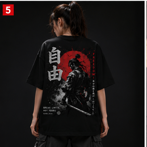 Freedom Samurai Japanese Streetwear Oversized T-Shirt | Front & Back Graphic Tee