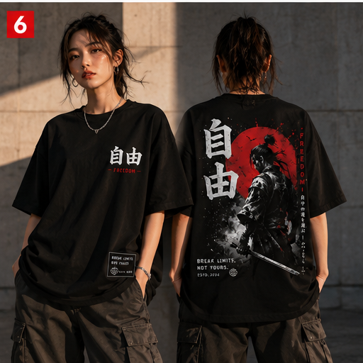Freedom Samurai Japanese Streetwear Oversized T-Shirt | Front & Back Graphic Tee
