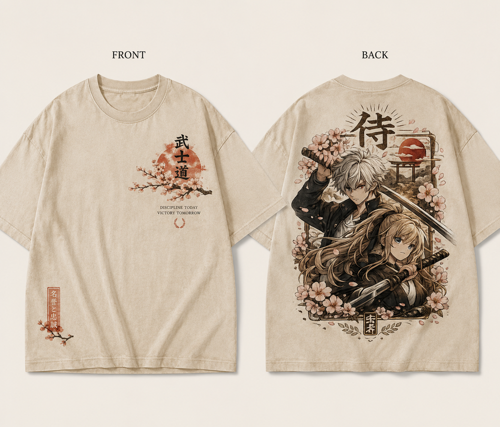 Anime Samurai Oversized T-Shirt | Japanese Bushido Back Print Tee
