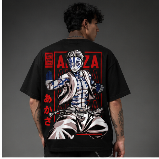 Akaza Anime Oversized Back Print T-Shirt – Premium Japanese Streetwear Tee