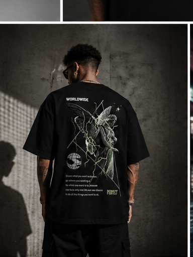 Oversized Compass Graphic T-Shirt – Premium Black Streetwear Tee