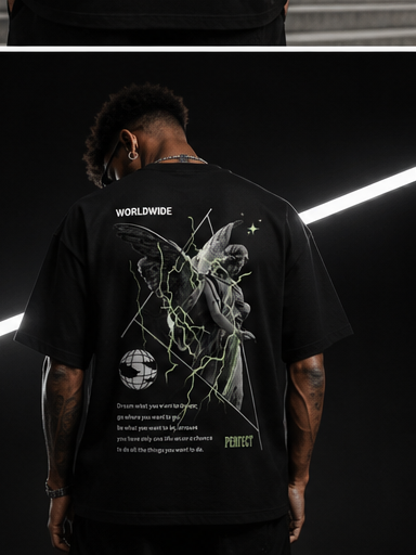 Oversized Compass Graphic T-Shirt – Premium Black Streetwear Tee
