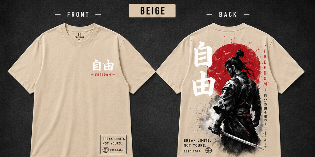 Freedom Samurai Japanese Streetwear Oversized T-Shirt | Front & Back Graphic Tee