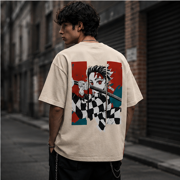 Demon Slayer Tanjiro Oversized Anime Graphic T-Shirt – Premium Black Streetwear Tee