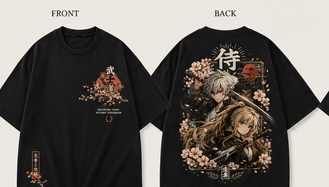 Anime Samurai Oversized T-Shirt | Japanese Bushido Back Print Tee