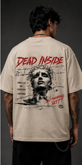 Dead Inside Oversized Beige Graphic T-Shirt – Vintage Gothic Streetwear Tee