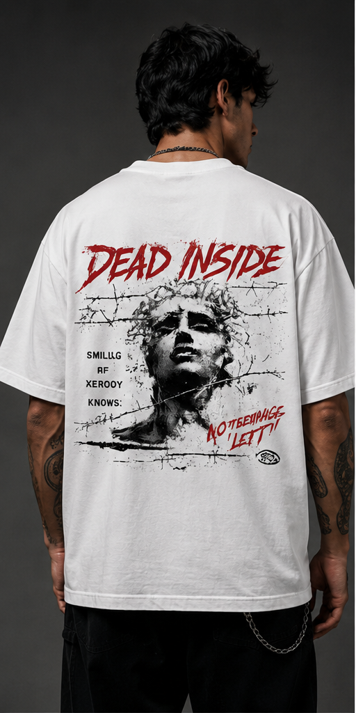 Dead Inside Oversized Beige Graphic T-Shirt – Vintage Gothic Streetwear Tee