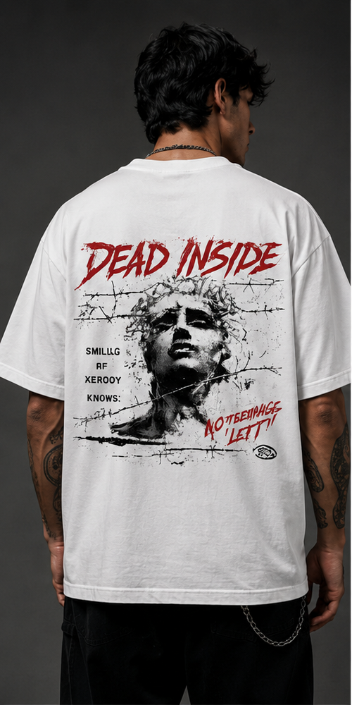 Dead Inside Oversized Beige Graphic T-Shirt – Vintage Gothic Streetwear Tee