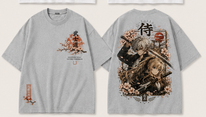 Anime Samurai Oversized T-Shirt | Japanese Bushido Back Print Tee