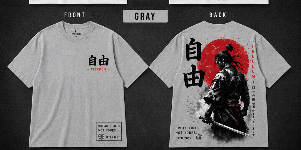Freedom Samurai Japanese Streetwear Oversized T-Shirt | Front & Back Graphic Tee