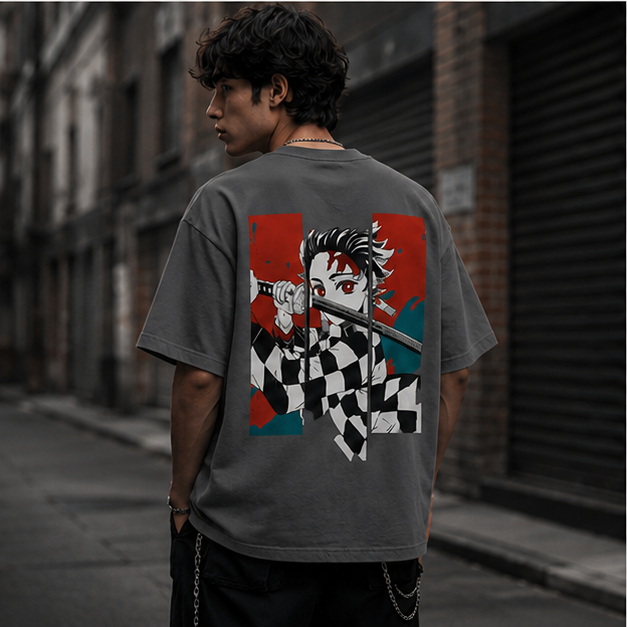 Demon Slayer Tanjiro Oversized Anime Graphic T-Shirt – Premium Black Streetwear Tee