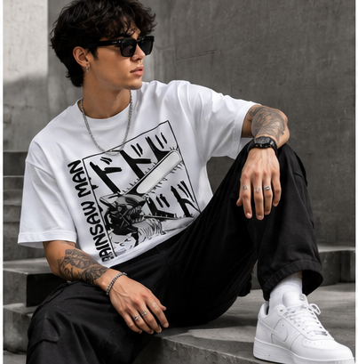 Streetwear Anime Print Black T-Shirt