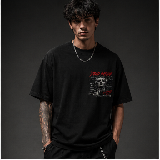 Dead Inside Oversized Beige Graphic T-Shirt – Vintage Gothic Streetwear Tee