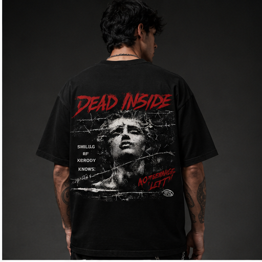 Dead Inside Oversized Beige Graphic T-Shirt – Vintage Gothic Streetwear Tee