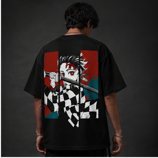 Demon Slayer Tanjiro Oversized Anime Graphic T-Shirt – Premium Black Streetwear Tee