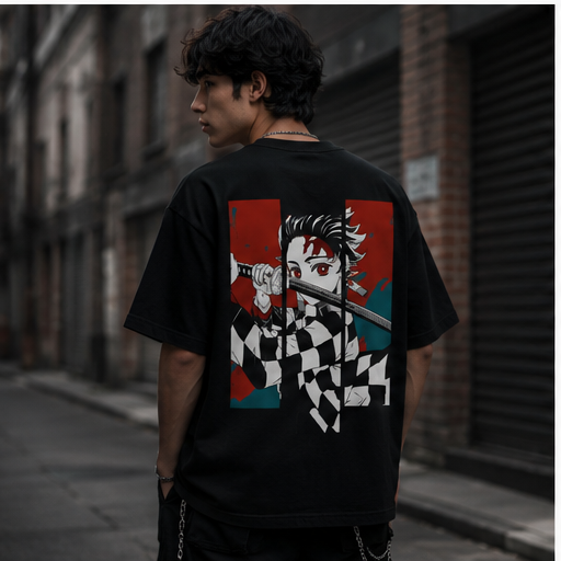 Demon Slayer Tanjiro Oversized Anime Graphic T-Shirt – Premium Black Streetwear Tee