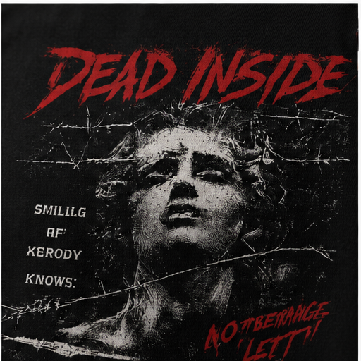 Dead Inside Oversized Beige Graphic T-Shirt – Vintage Gothic Streetwear Tee