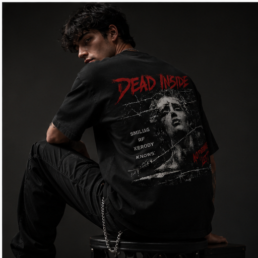 Dead Inside Oversized Beige Graphic T-Shirt – Vintage Gothic Streetwear Tee