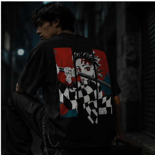 Demon Slayer Tanjiro Oversized Anime Graphic T-Shirt – Premium Black Streetwear Tee