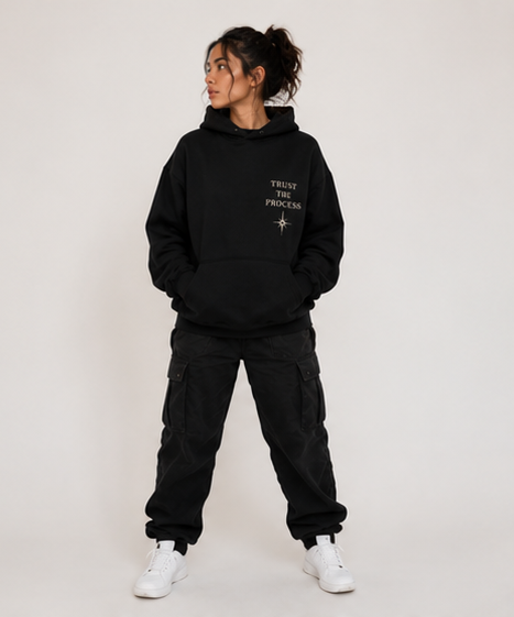 Trust The Process Oversized Motivational Hoodie | Moon Phase Graphic Streetwear Hoodie