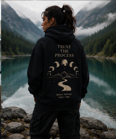 Trust The Process Oversized Motivational Hoodie | Moon Phase Graphic Streetwear Hoodie