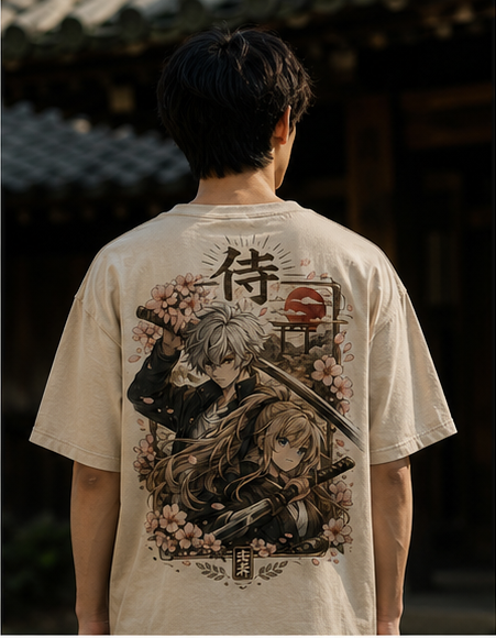 Anime Samurai Oversized T-Shirt | Japanese Bushido Back Print Tee